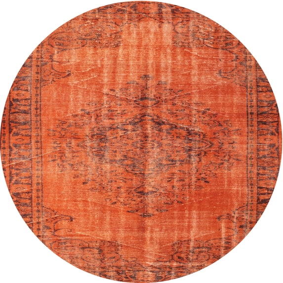 Ahgly Company Machine Washable Indoor Round Contemporary Neon Red Area Rugs, 6' Round