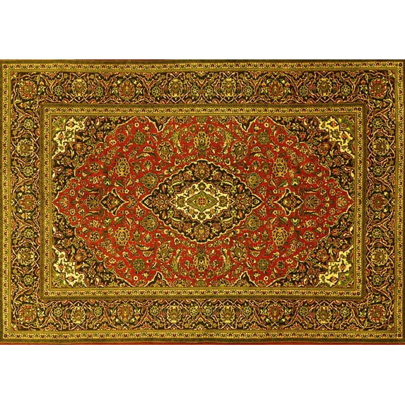 Ahgly Company Indoor Rectangle Medallion Yellow Traditional Area Rugs, 7' x 9'