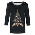 thumbnail image 5 of Puntoco Camiseta de mujer con cuello redondo, manga 3/4 y estampado navideño, jersey de cuello redondo, camiseta de manga larga con cuello redondo, 5 of 5