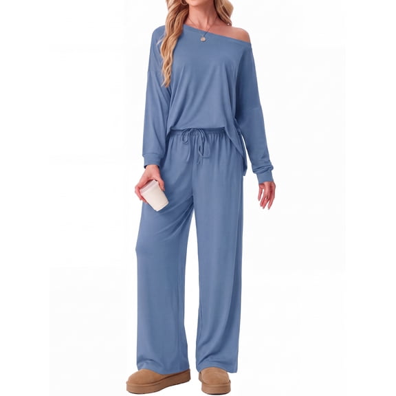 MINTREUS 2 Piece Lounge Sets for Women Off The Shoulder Oversized Loungwear 2026 Fall Outfits Set