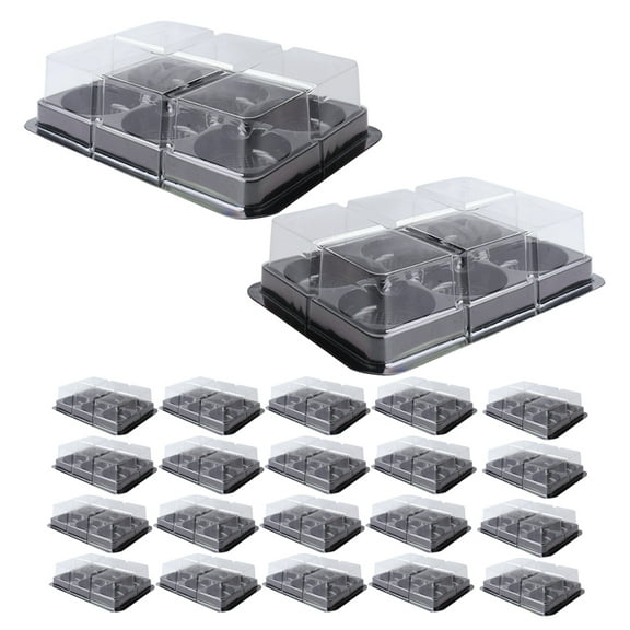 HOMEMAXS 50pcs Clear Cupcake Box With Clear Dome 6-grids Pastry Cases Moon Cake Container Wrapper Box