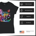 thumbnail image 4 of Tee Hunt Dean Russo Thoughtful Cat T-Shirt Colorful Pet Kitten Eyes Women's T-Shirt Tee, Black, Large, 4 of 5
