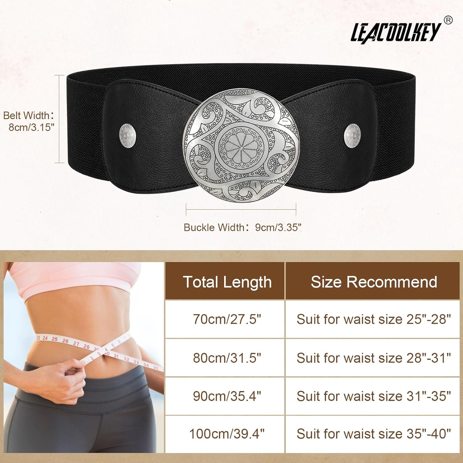 Women Wide Elastic Belt Western Buckle Vintage Strecth Waist  display picture 1