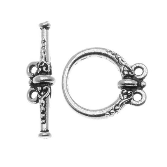TierraCast Pewter Toggle Clasps, Heirloom with Two Loops 15mm, 1 Set, Silver Plated