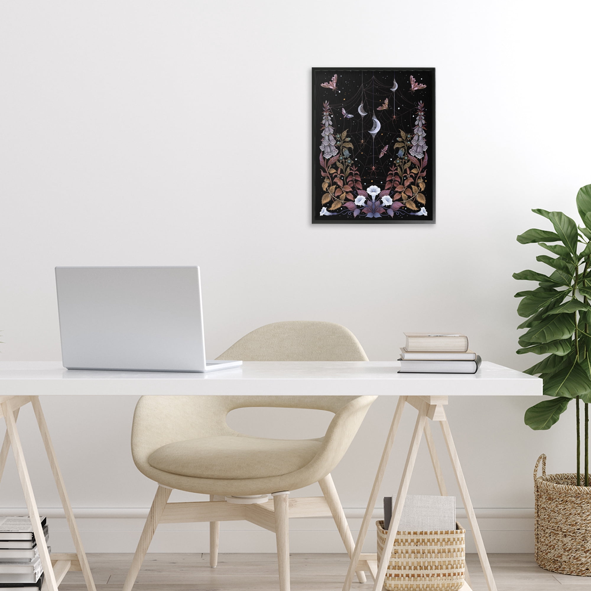 Stupell Industries Witch Garden with Spider Webs Black Framed Giclee Art, design by Episodic Drawings