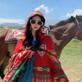 thumbnail image 4 of Poncho con flecos estilo bohemio informal para mujer, cárdigan holgado con estampado vintage para clima frío, manta navideña, bufanda, regalos, 4 of 5