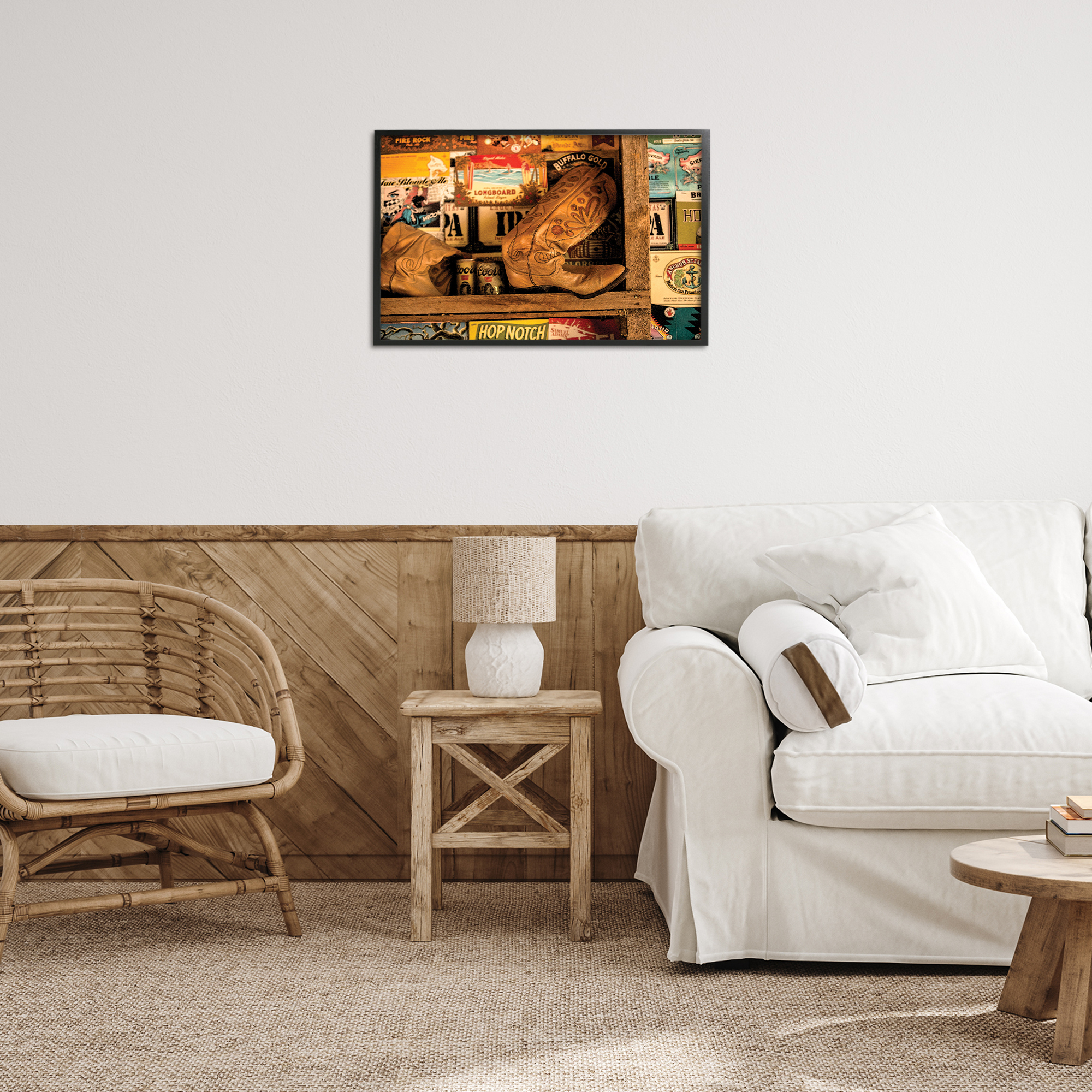 Stupell Industries Western Boots on Shelf Beauty & Fashion Painting Black Framed Art Print Wall Art, 24 x 16