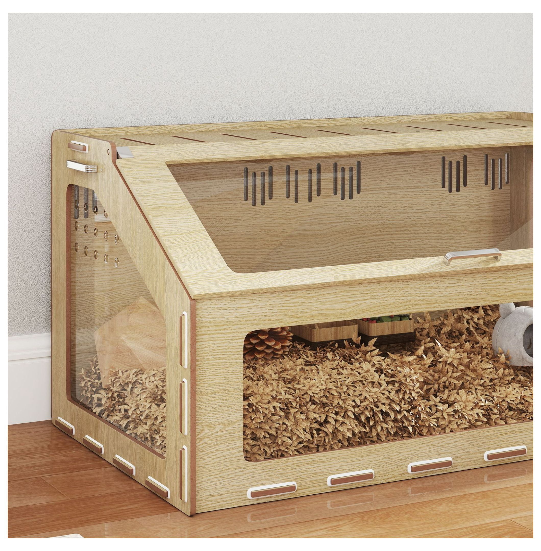 39 inch Hamster Cage with Acrylic Window & Openable Top for Dwarf Hamster, Gerbil, Guinea Pig, Rat, Oak