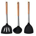 thumbnail image 2 of Juego de utensilios de cocina negros de silicona de 4 uds, juego de cuchara de espátula de cocina para el hogar con mango de madera, espátula, cuchara de cobertura, juego de cocina para sopa JM, 2 of 5