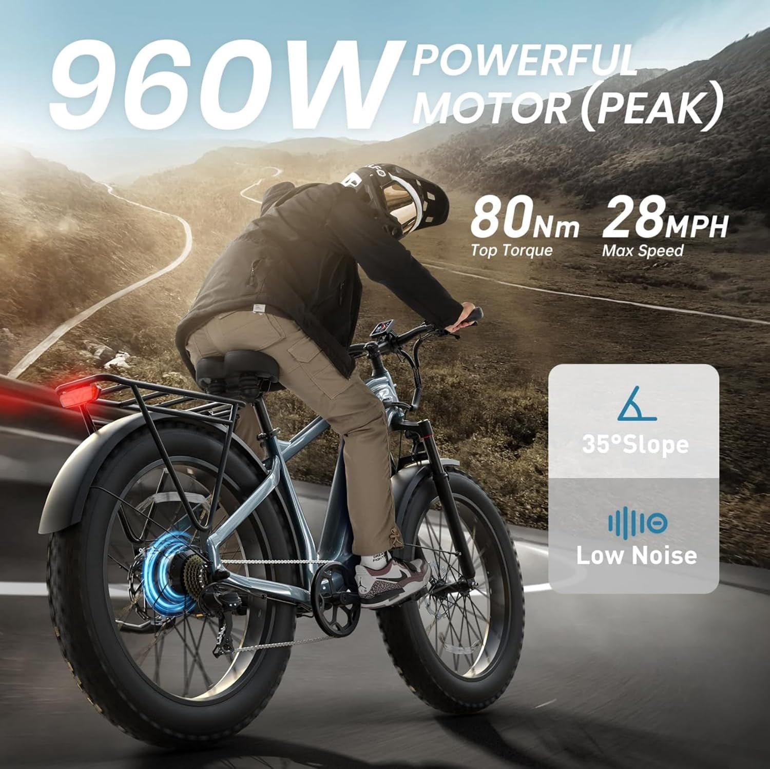 PUCKIPUPPY Electric Bikes for Adults 26" Fat Tire E Bike 28 mph 60Mile Max Range 960W Peak Ebike 48V 15AH Battery Front Suspension off Road Mountain E Bike (Metallic Gray), Comply with UL2849 by SGS