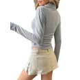 thumbnail image 2 of Women'S Long Sleeve Shirt Lapel V-Neck Slim Fit Ribbed Knit Fashion Skinny Grey XL, 2 of 8