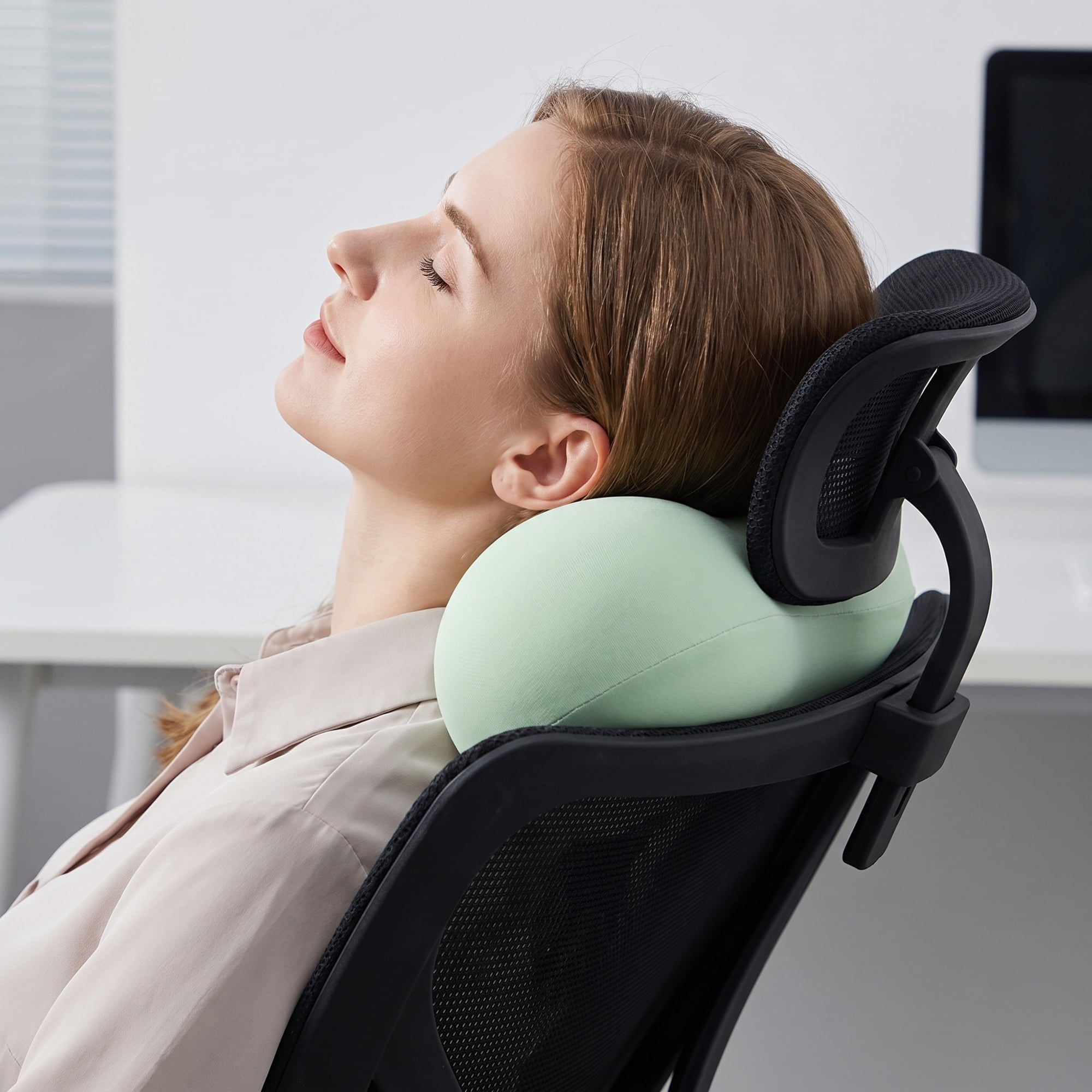 Neck Pillow Travel Pillow Cotton Cervical Support for Airplane Light Green 9.4" x 5.1"