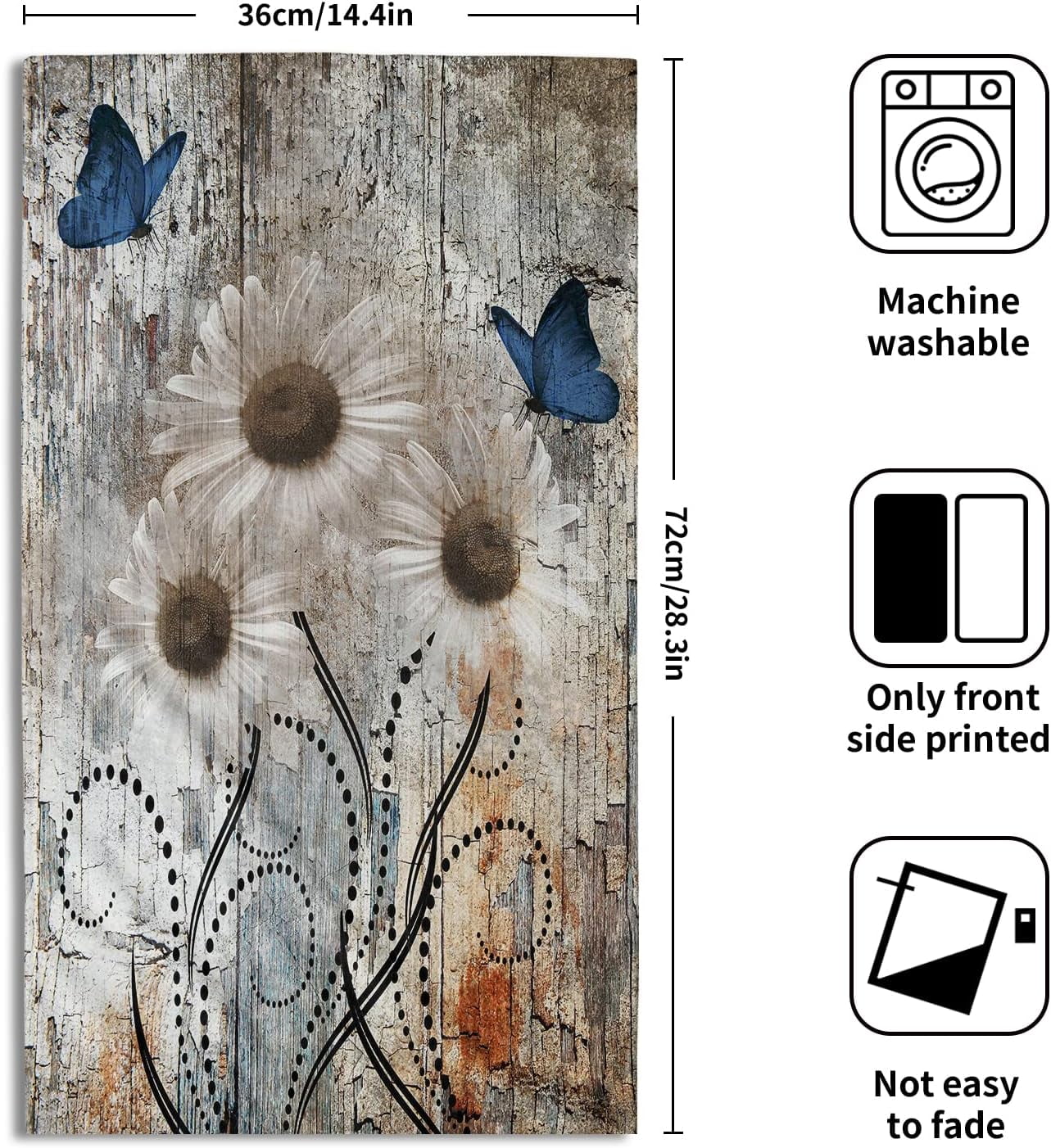 Rustic  Brown Daisy Floral Hand Towels for Bathroom Set of 2  Blue Butterfly Face Towel Grey Orange Decorative Farmhouse Bath Guest Towels for Gym,Spa,Hotel