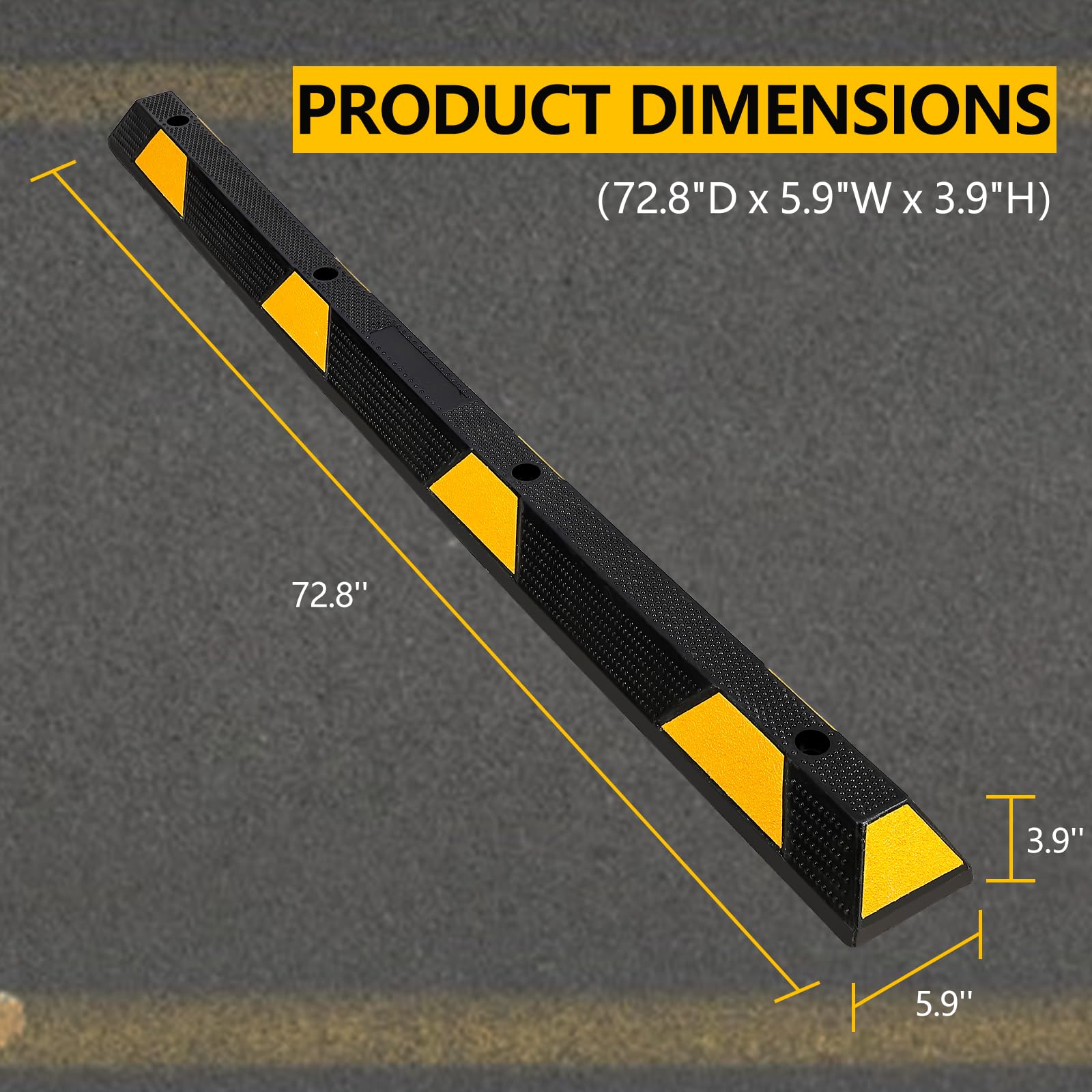 2024 New Curb Parking Garage Floor Stopper - 72 Inch Extra Wide Heavy Duty Rubber Parking Lot Stopper, for Vehicles Truck Driveway, Protect Pumpers from Cars Trucks