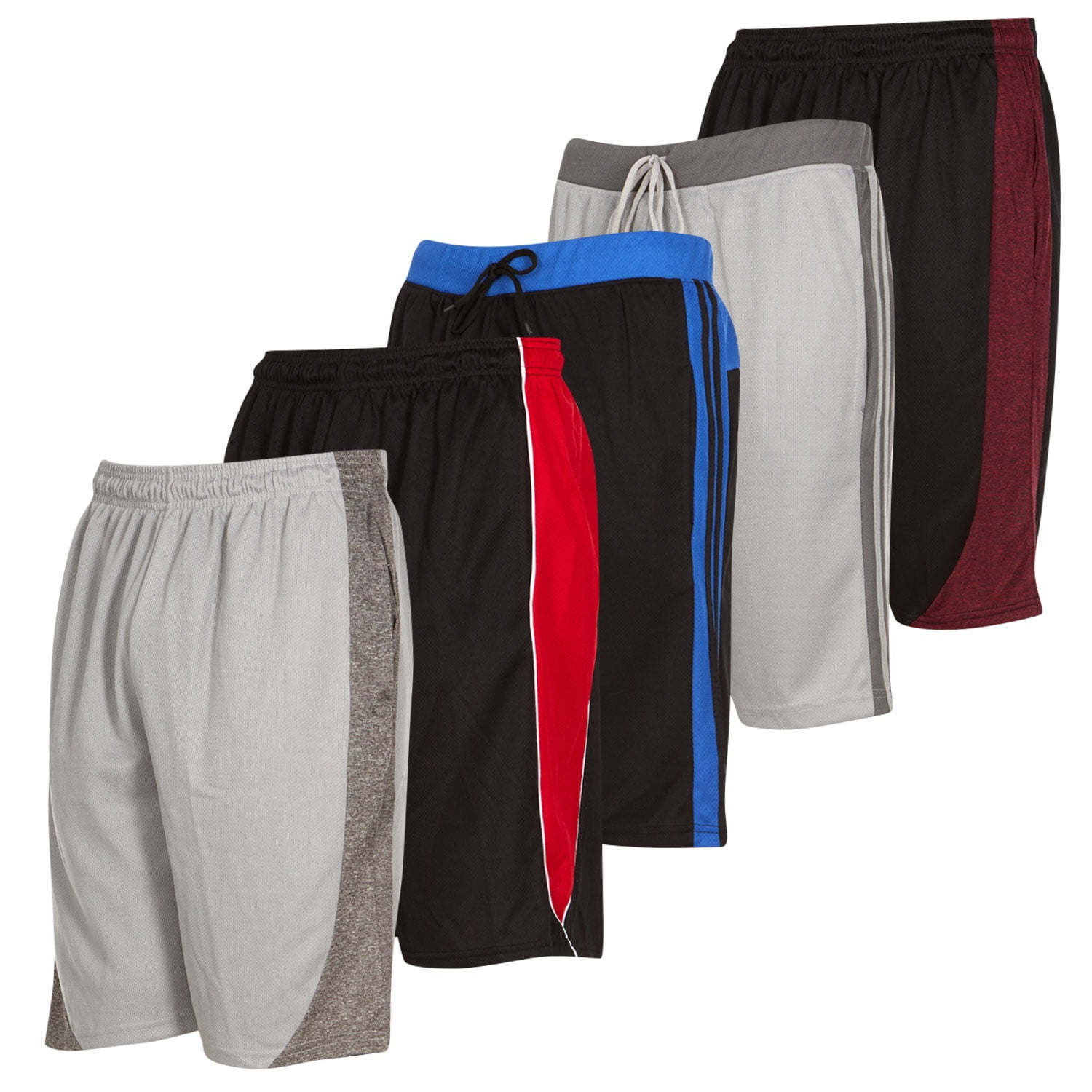 5 Pack Mens Moisture Wicking Athletic Basketball & Gym Workout Shorts