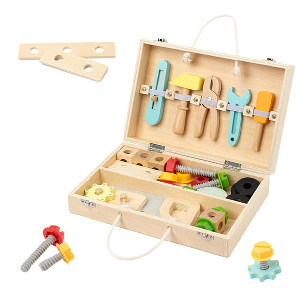 Juego de Herramientas de madera para niños, juego de rol de juguete Montessori, viajes, caja de herramientas, juego de tuercas y tornillos para niños,