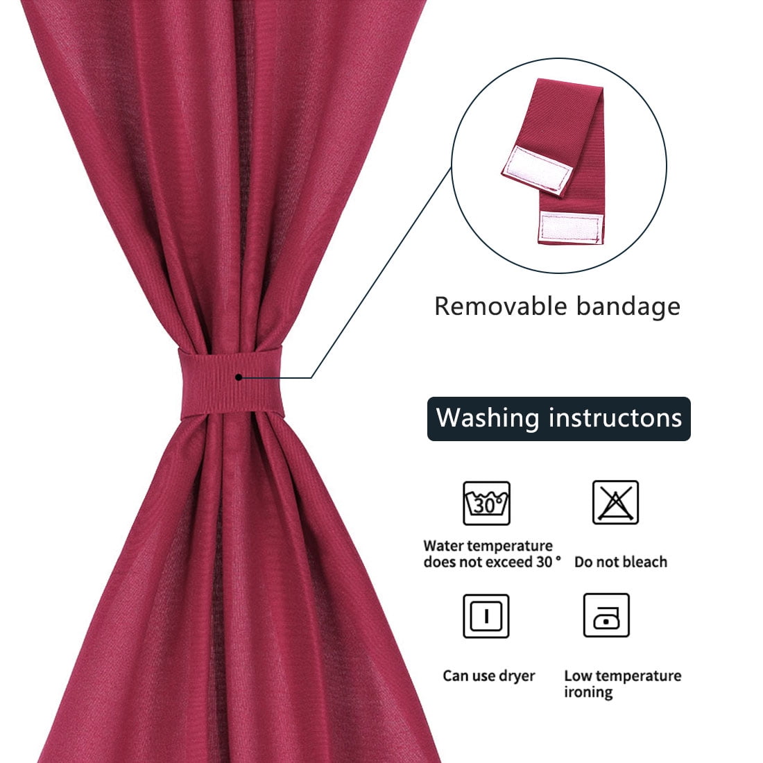 Unique Bargains 2-Pack Rod Pocket Door French Curtains Burgundy 25" x 72"