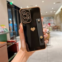 Electroplated Case for Samsung Galaxy A53 5G, Cute Heart Pattern Slim Lightweight Soft Silicone Shockproof Cover with Wristband Kickstand Lens Protection Phone Case for Samsung Galaxy A53 5G, Black