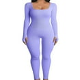 thumbnail image 1 of Women Ribbed Knit Yoga Jumpsuits Square Neck Long Sleeve Bodycon Rompers One-Piece Workout Sports Outfits, 1 of 6