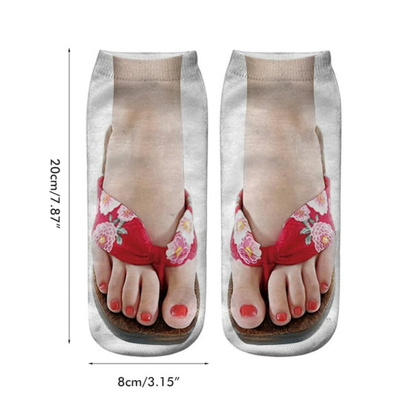 4 Pairs Funny Flip Flop Manicure Print Socks 3D Pattern Socks Sandal  Printed Socks Low Cut Ankle Socks Running Yoga Socks 