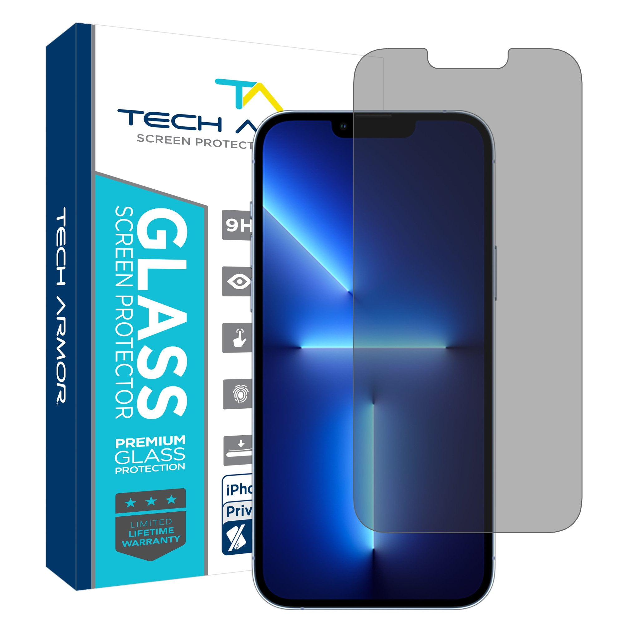 Tech Armor AntiSpy Privacy Screen Protector for iPhone 14 / 13 / 13 Pro Ballistic Tempered