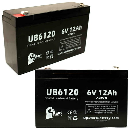 2x Pack - Compatible BEST TECHNOLOGIES LI2250 Battery - Replacement UB6120 Universal Sealed Lead Acid Battery (6V, 12Ah, 12000mAh, F1 Terminal, AGM, SLA) - Includes 4 F1 to F2 Terminal