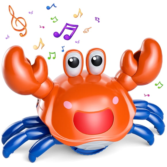 Jouet Crabe Rampant pour Enfant, Orange, Jouets Crabe pour le Temps sur le Ventre Qui Marchent, Dansent et Bougent pour Filles et Garçons, Jouet Crabe Rampant avec Lumière et Son, Cadeaux d'Anniversaire pour Enfants de 3 4 5 Ans