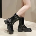 thumbnail image 2 of R-453 Black Ladies Fall Winter Short Boots Buckle Thick Bottom Thick Heel Solid Color Round Head Trendy Fashionable Casual Versatile Footwear, 2 of 9