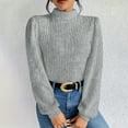 thumbnail image 2 of T-Shirt à Manches Longues Couleur Unie pour Femmes Col Rond Extensible Décontracté Blouse Ample, 2 of 8