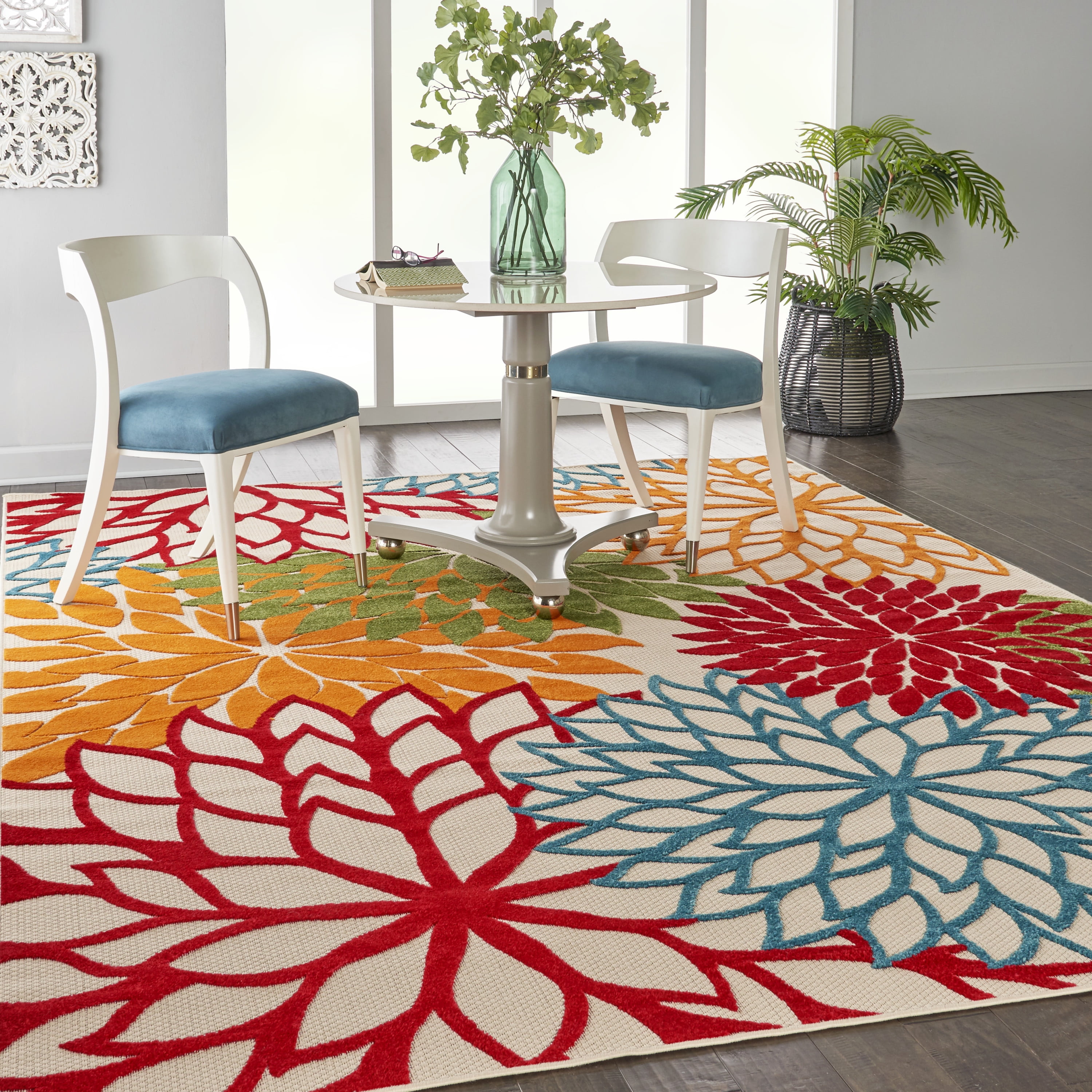 Walmart Indoor/Outdoor Tropical Oasis Area Rug, Green/Orange/Blue, 9'6