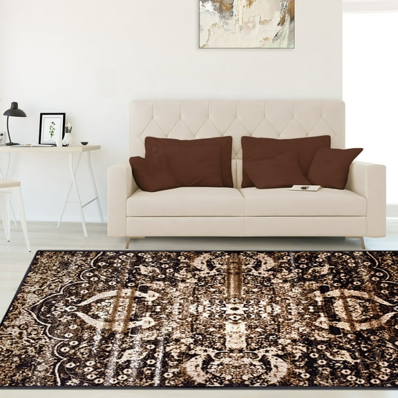 BNM Rustic Boho Indoor Non-Slip Washable Area Rug, 5' x 8', Chocolate