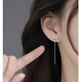 thumbnail image 2 of Solid 925 Sterling Silver CZ Bow Dangle Chain Earrings for Women Teens Tiny Bow Dangle Earrings Threader Tassel, 2 of 11
