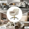 thumbnail image 3 of Velvet Tufted Office Chair Upholstered Swivel Modern Adjustable Armchair Metal Base Home Bedroom Tan, 3 of 7