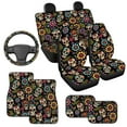 thumbnail image 5 of HUIACONG Sugar Skull Car Floor Mats for Women Steering Wheel Cover Car Accessories Interior for SUVs & Trucks Easy to Install Driver Seat, Passenger Seat and Rear Car Seat Covers Set, 5 of 8
