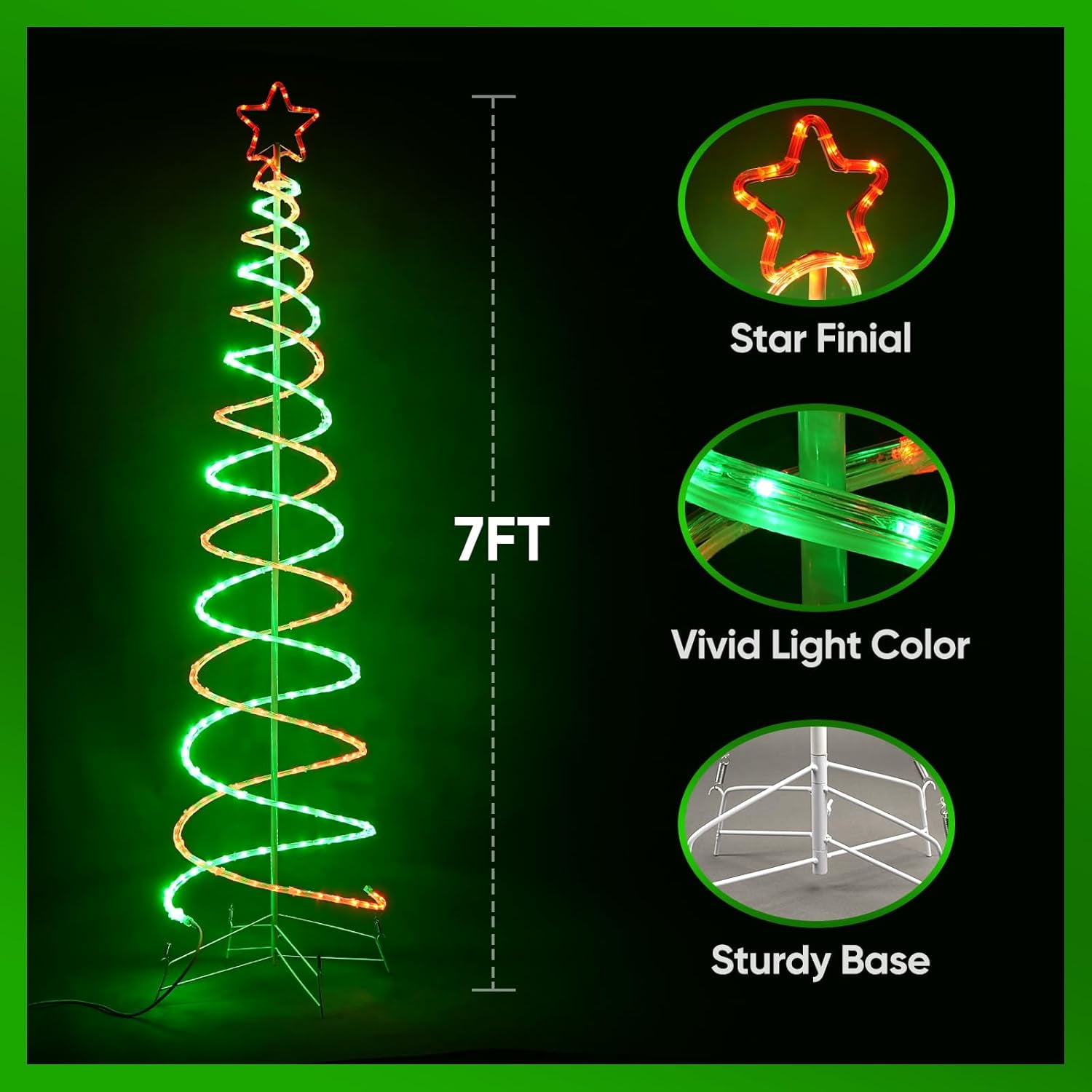 Christmas LED Spiral Tree Lights 7ft, Green and Red Dual Spiral Tree Light Outdoor Indoor Holiday Decor, 8 Dynamic Lighting Effect ETL Listed Lighted Artificial Tree for Garden Pathway, 259LEDs