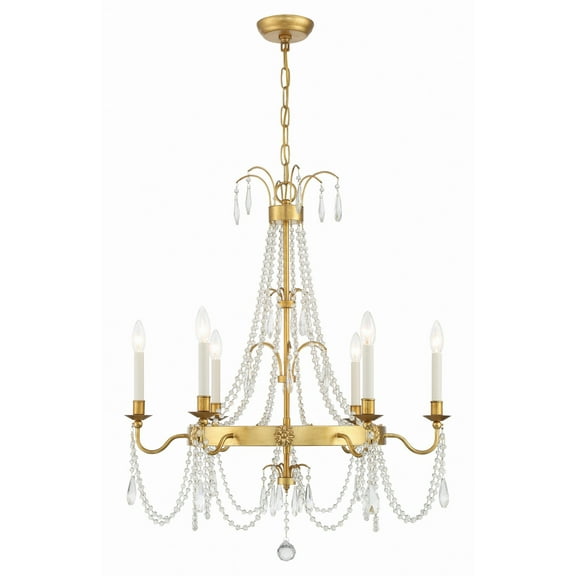 Crystorama Maizey 6 Light Antique Gold Chandelier - 28"W x 33.5"H x 28"D