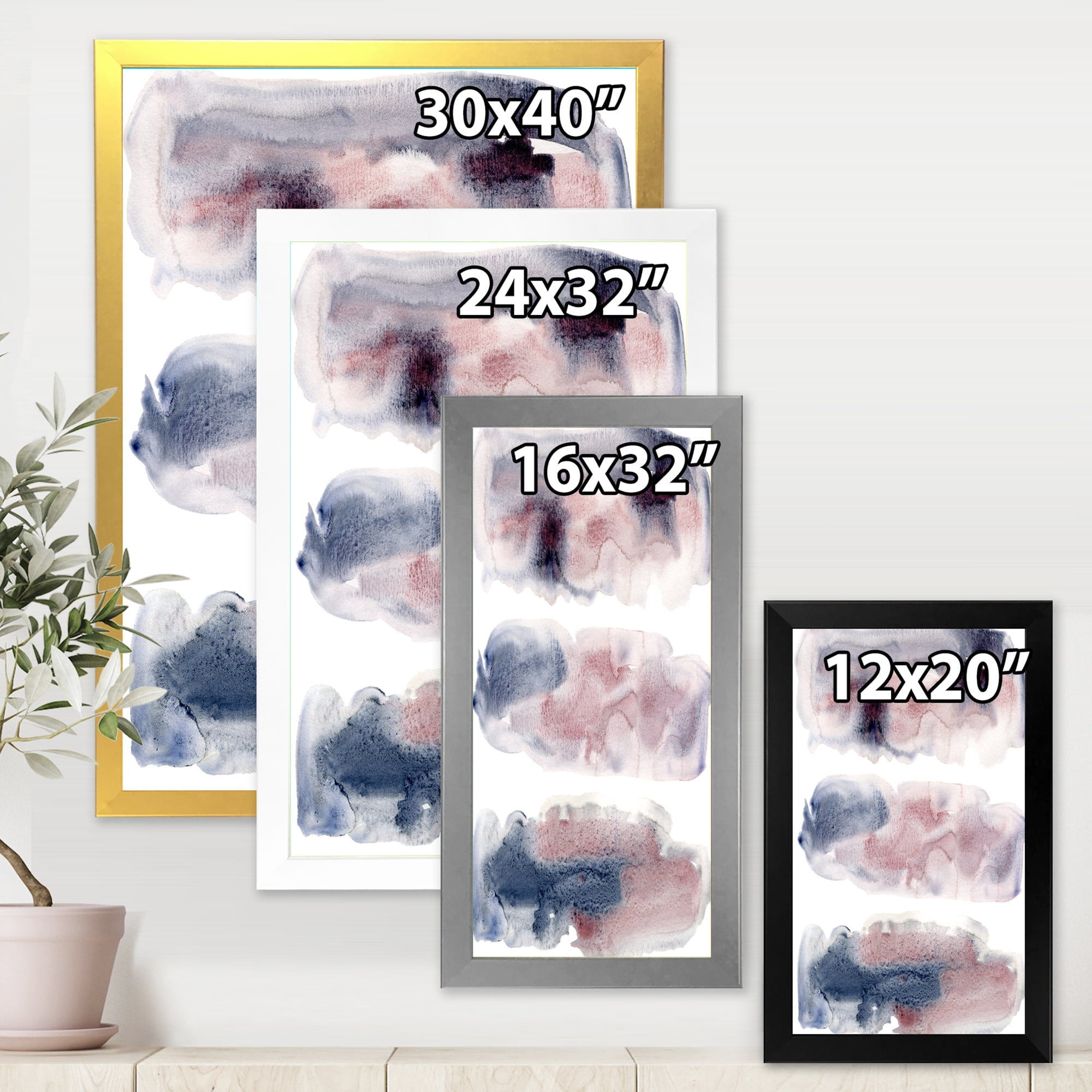 Designart 'Blue and Pink Clouds With Beige Spots I' Modern Framed Art Print
