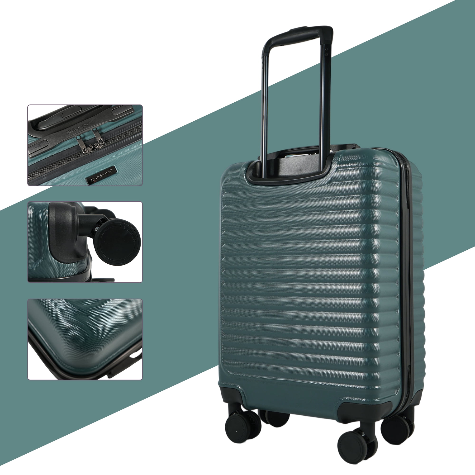 Travelhouse 20" Underseat Hard-Sided Carry-On Luggage, Spinner Wheels, ABS,Green