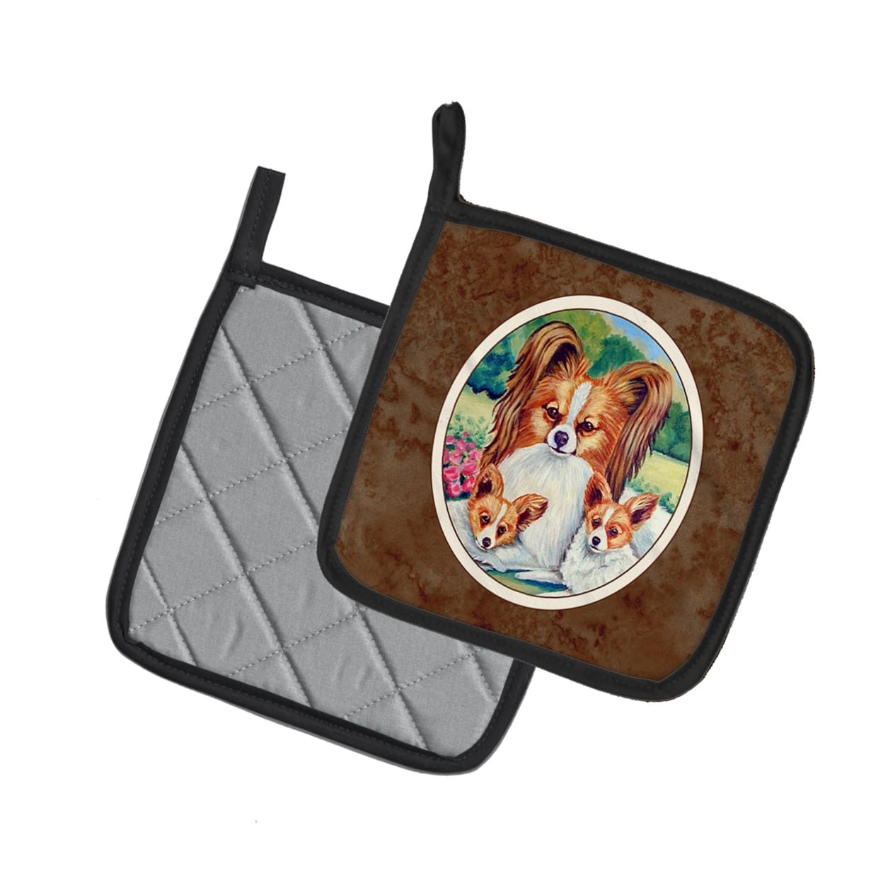 Carolines Treasures 7042PTHD Papillon A Mommas Love Pair of Pot Holders , 7.5HX7.5W, multicolor