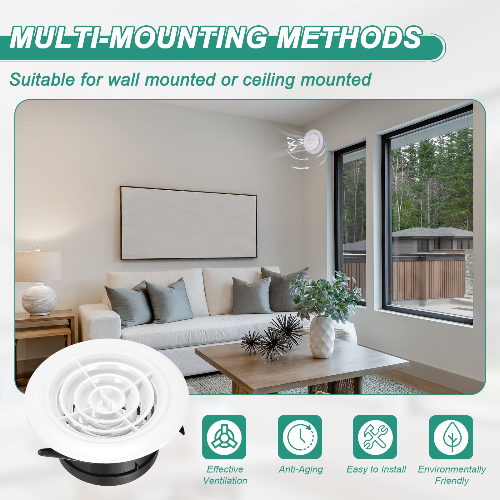 Uxcell 4pcs Soffit Vent 4" ABS Adjustable Round Louvered Vent Cover Grille Cover Ceiling Diffuser for Home Bathroom Office Kitchen Ventilation System