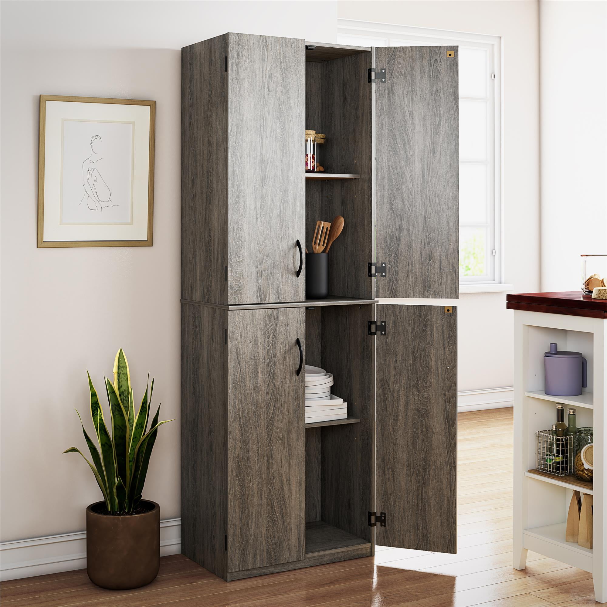 (3 pack) Mainstays 72" 4-Door Storage Cabinet, Gray