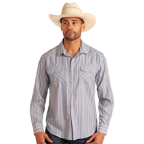 Panhandle Mens Blue Jacquard Stripe Shirt