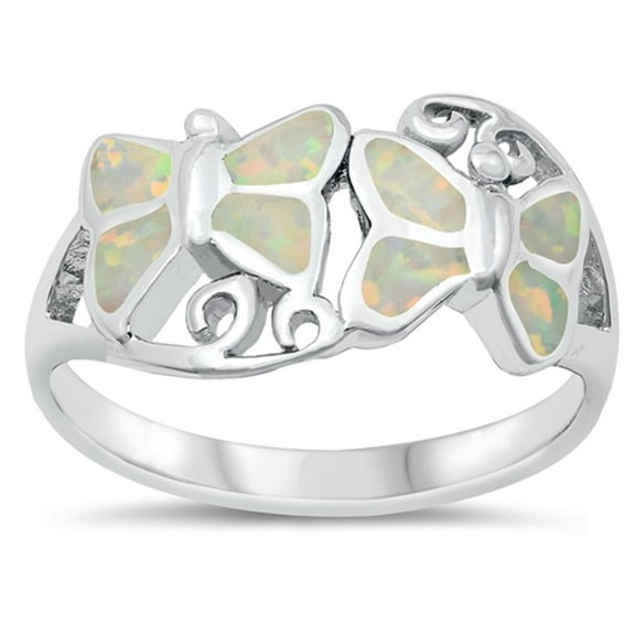 CHOOSE YOUR COLOR Mosaic Butterfly Happiness Swirl Ring .925 Sterling Silver Band White CZ Female Size 9