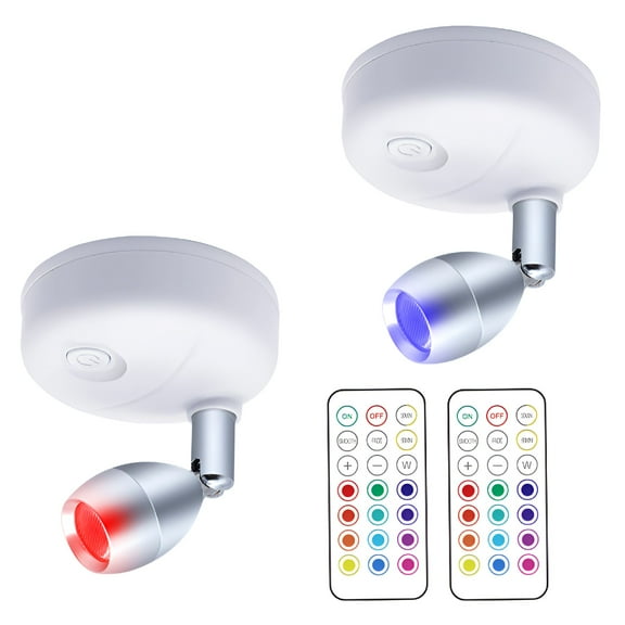 HIBIBUD 2026 New 2 Pcs Mini Rgb Battery Spotlights Indoor,Indoor Wireless Rgb Led Spots Light,Remote 13 Color Accents Lights with Rotatable Head,Control Wireless Led Spots Lights with Remote