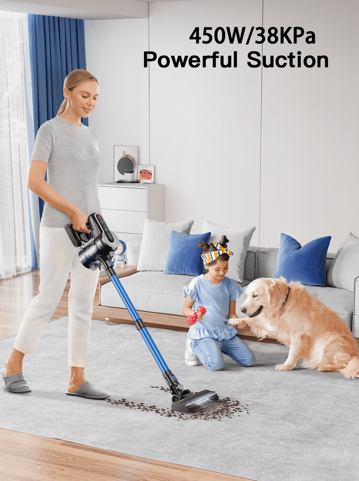 Roanow Cordless Vacuum Cleaner, 38KPA/55Mins with Display Stick Vacuum for Home Hardwood Floor Carpet Pet