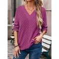 thumbnail image 4 of Autumn Women'S Long Sleeve Shirt V Neck Knit Pullover Tunic Top Women'S Shirt Formal Casual Rose Red L, 4 of 7
