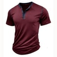 thumbnail image 3 of IYTR Shirts for Men Short Sleeve T Shirt Crewneck Casual Pullover Buttons T Shirt Blouse Solid Color Comfy Summer Fashion T Shirt Wine XL, 3 of 7