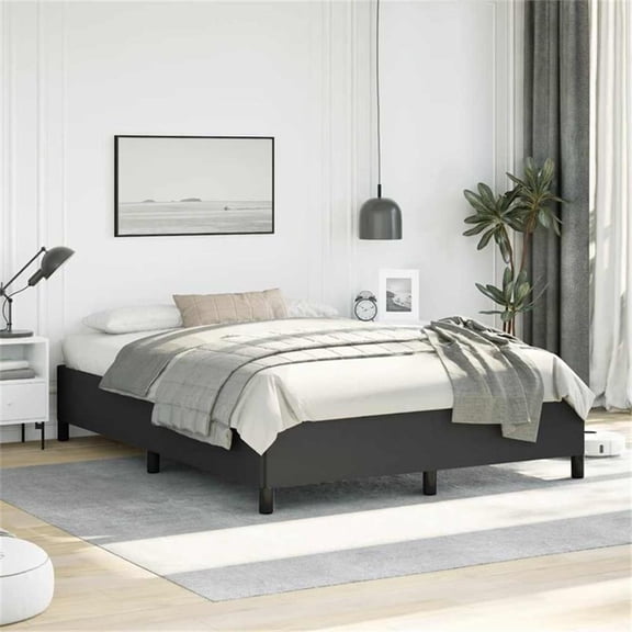 Bowery Hill Engineered Wood Faux Leather Queen Bed Frame in Black