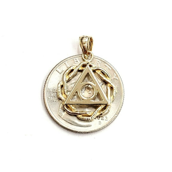New 14k yellow Gold sobriety symbol recovery medal circle triangle Pendant 2.7g