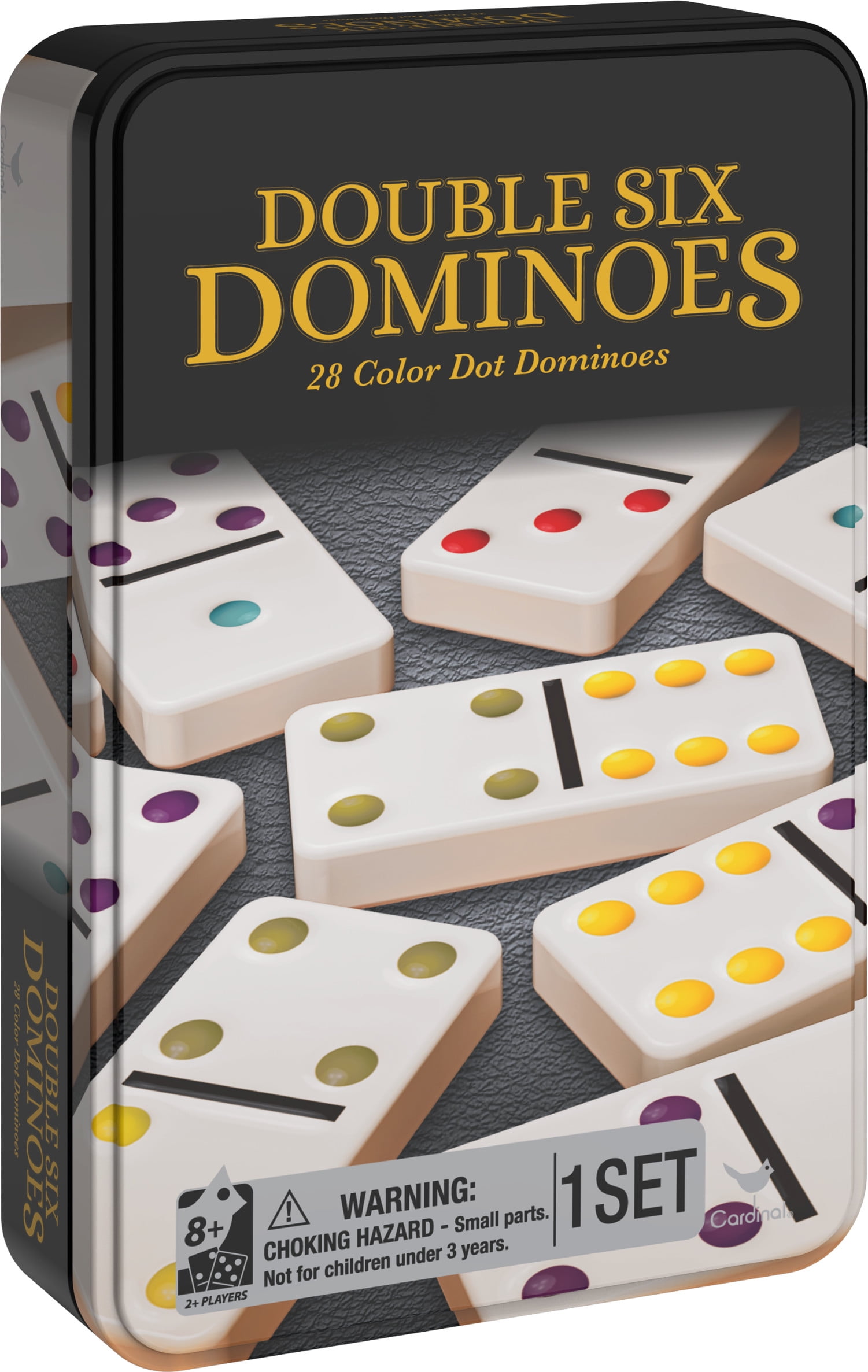 Double Six Dominoes Set of 28 Color Dots Comes In Tin Box 